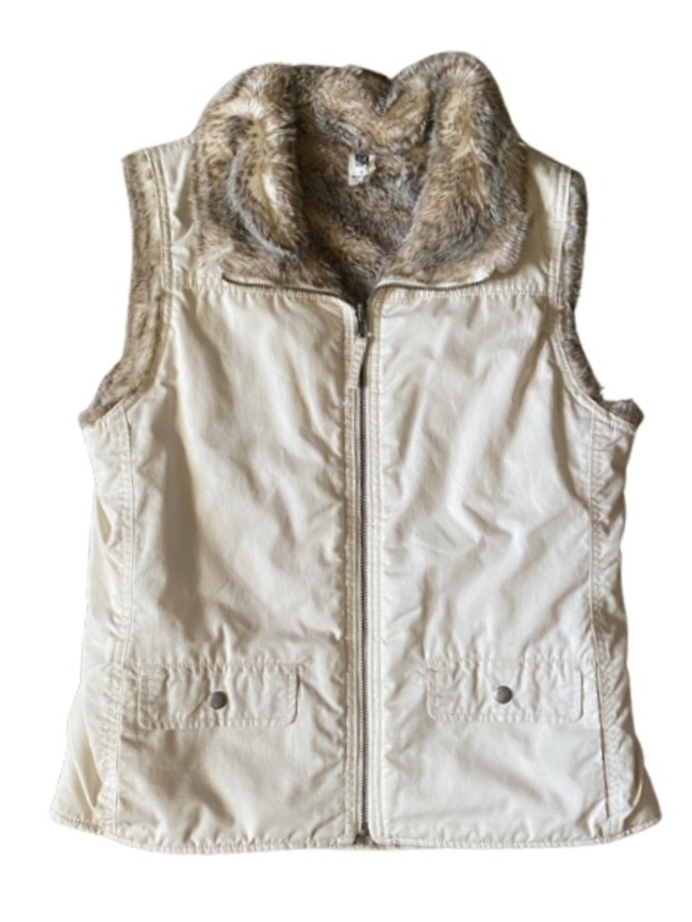 GAP Cream Faux-Fur Collar Zip Front Women’s Vest Size M